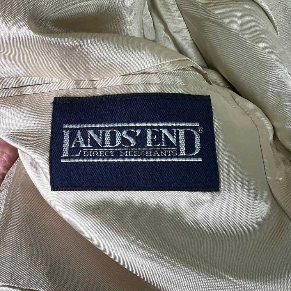 VTG 90s Lands' End Silk‎ Sport Coat Blazer Men 41R Beige Prep Coastal USA